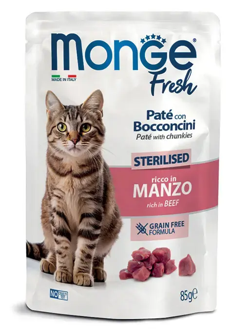 Monge Cat Fresh Pouch Sterilised Pate with Chunkies Rich in Beef 85 g
