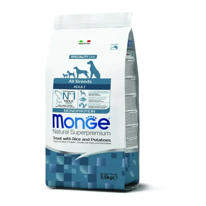 Monge Dog All Breeds Adult Monoprotein Trout with Rice and Potatoes 2,5 kg