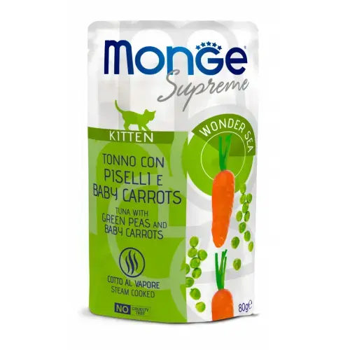 Monge Cat Supreme Pouch Kitten Tuna Flakes with Peas and Baby Carrots 80 g