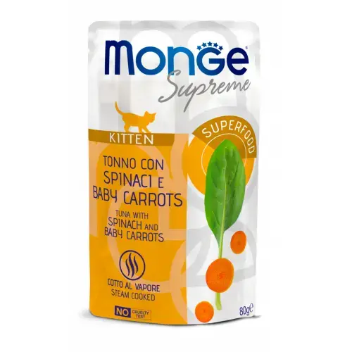 Monge Cat Supreme Pouch Kitten Tuna Flakes with Spinach and Baby Carrots 80 g