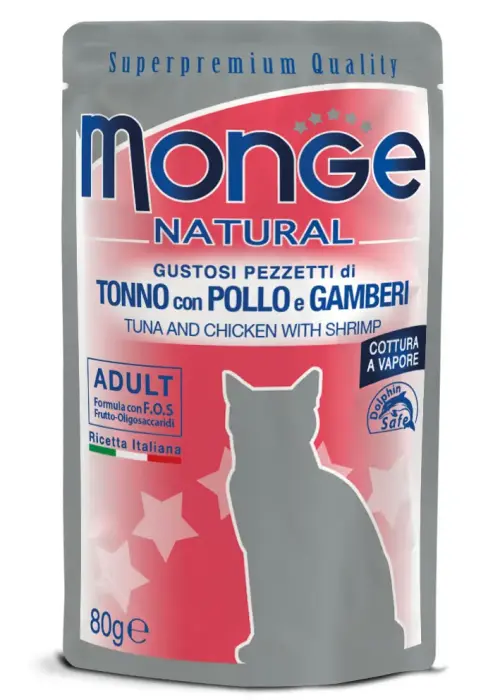 Monge Cat Natural Pouch Adult Tuna and Chicken Flakes with Shrimp 80 g