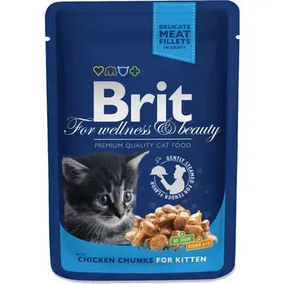 Brit Premium Chicken Chunks Kitten 100 g — pilnvērtīga mitrā barība kaķēniem ar vistu