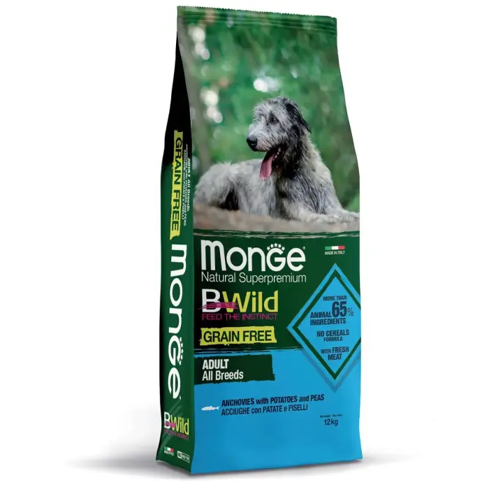 Monge Dog BWild Grain Free All Breeds Adult Anchovies with Potatoes and Peas 12 kg
