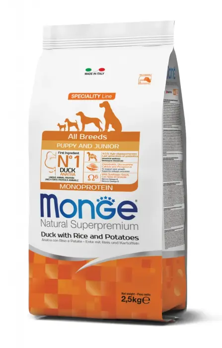 Monge Dog All Breeds Puppy and Junior Monoprotein Duck with Rice and Potatoes 2,5 kg